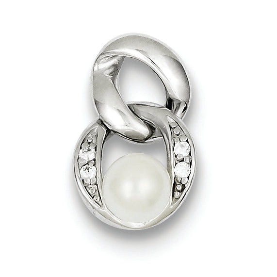 Sterling Silver Rhodium Plated White Simulated Pearl Pendant Main image
