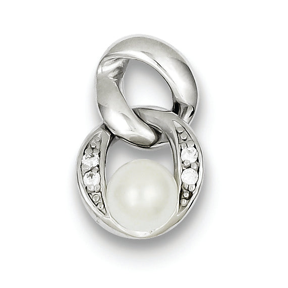 Sterling Silver Rhodium Plated White Simulated Pearl Pendant