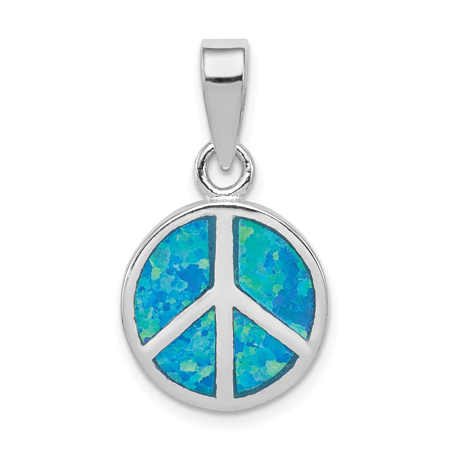 Sterling Silver Blue Inlay Created Opal  Peace Sign Pendant Main image