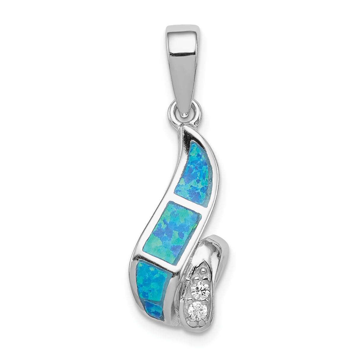 Sterling Silver CZ Blue Inlay Created Opal Twisted Pendant