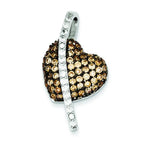Champagne & Clear Cubic Zirconia Heart Pendant in Sterling Silver, 33mm - Sophia Jewelers