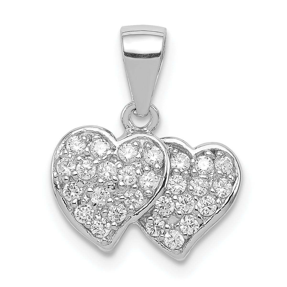 Sterling Silver Rhodium-plated CZ Small Double Hearts Pendant Main image