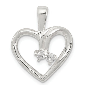Cubic Zirconia Heart Pendant in Sterling Silver, 18x17mm - Sophia Jewelers