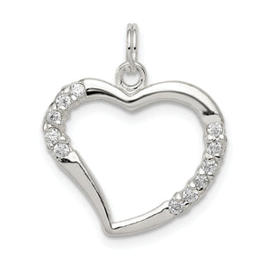 Heart Pendant in Sterling Silver with Round Cubic Zirconia Accents, 17mm - Sophia Jewelers