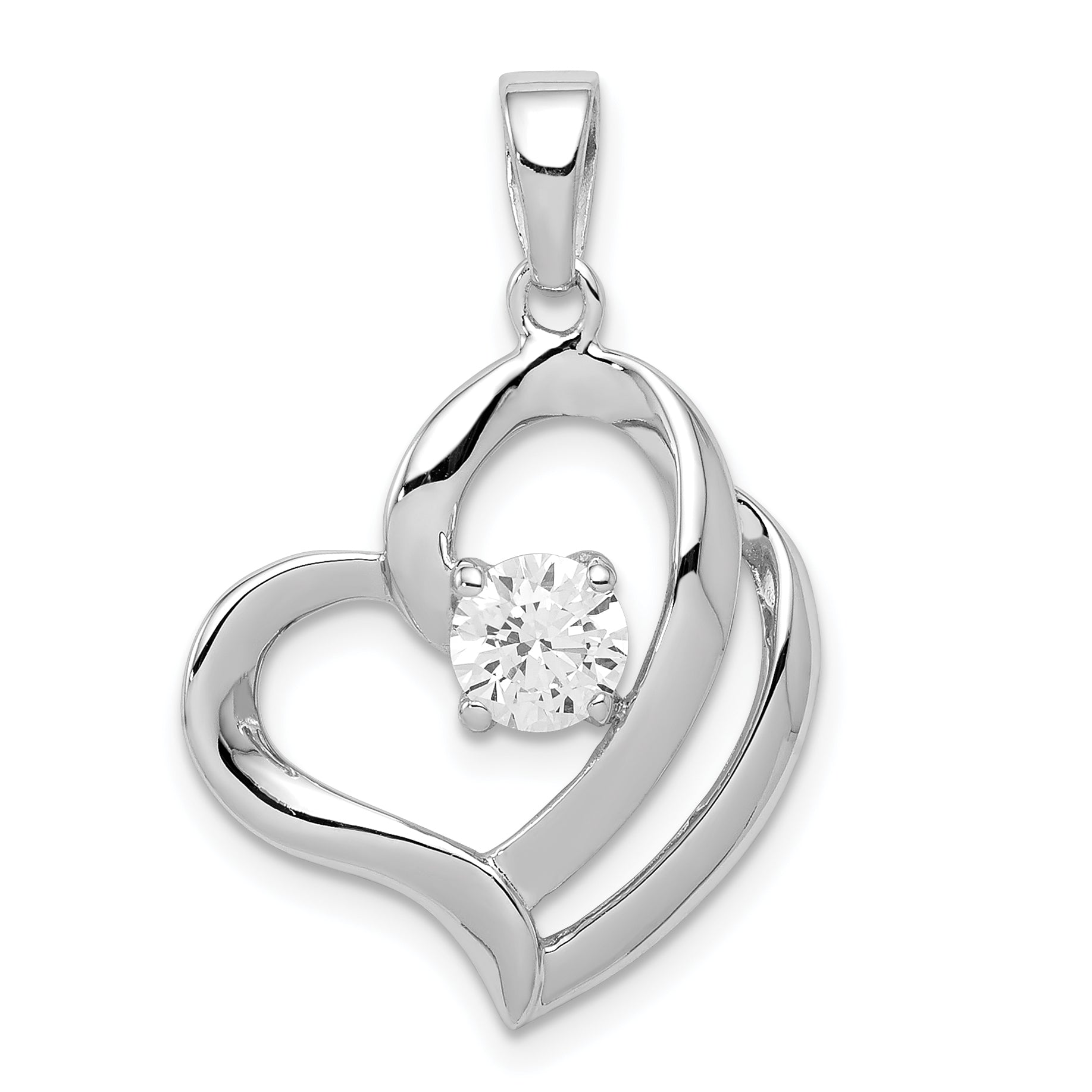 Sterling Silver Rhodium Plated CZ Heart Pendant Main image