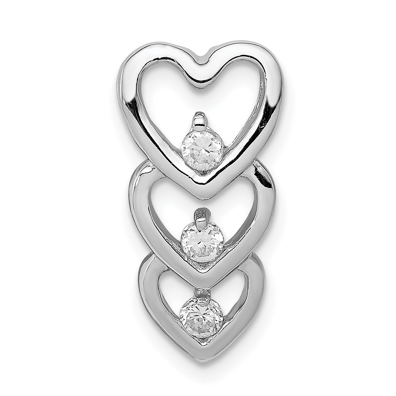 Sterling Silver Rhodium Plated CZ Multi Hearts Chain Slide Main image