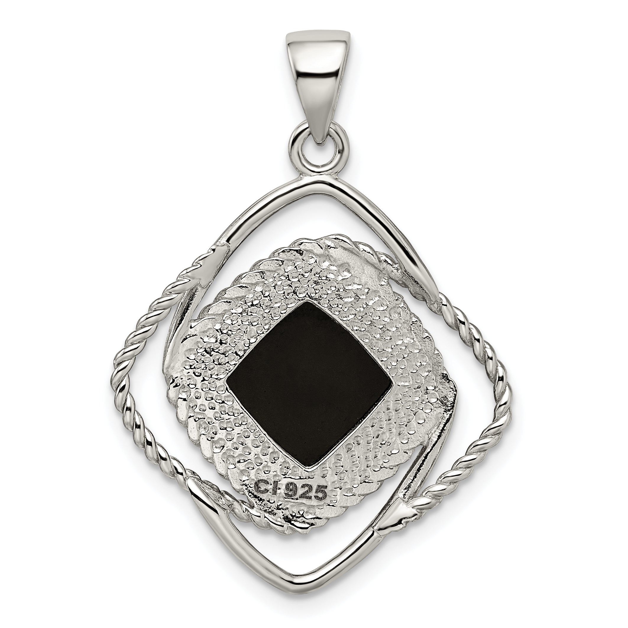 Sterling Silver Rhodium-plated Onyx Square Pendant