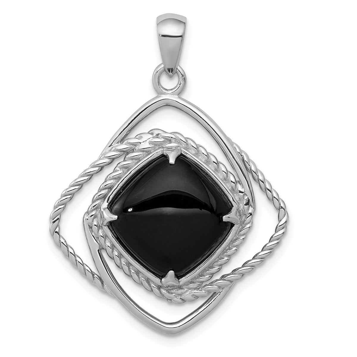 Sterling Silver Rhodium-plated Onyx Square Pendant