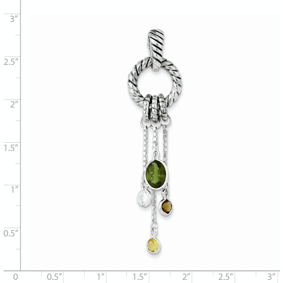 Sterling Silver Antiqued Brown/Green/YelloWith Clear CZ Pendant Secondary image