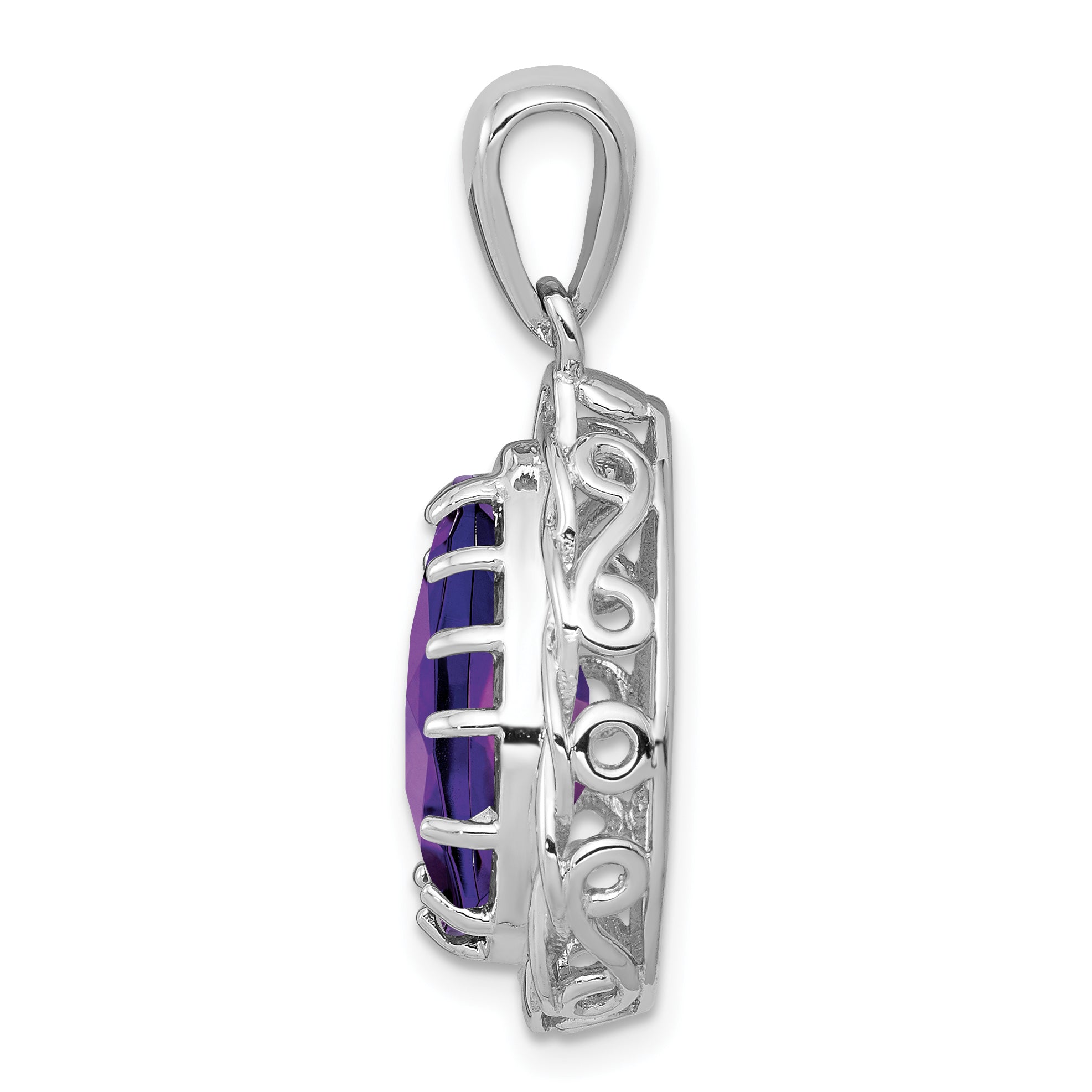 Sterling Silver Rhodium-plated Amethyst Pendant