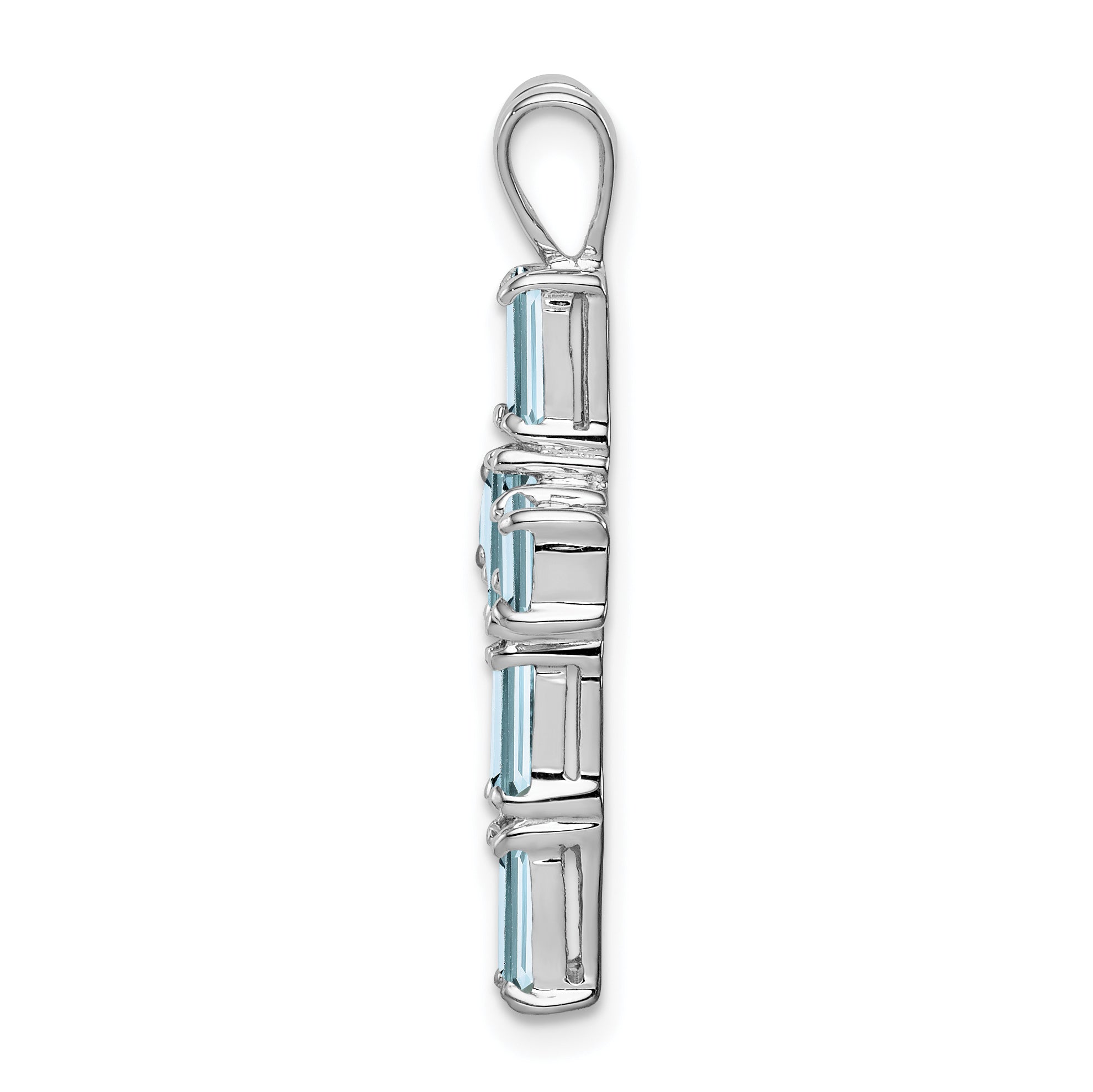 Sterling Silver Rhodium Plated Aquamarine Cross Pendant Secondary image