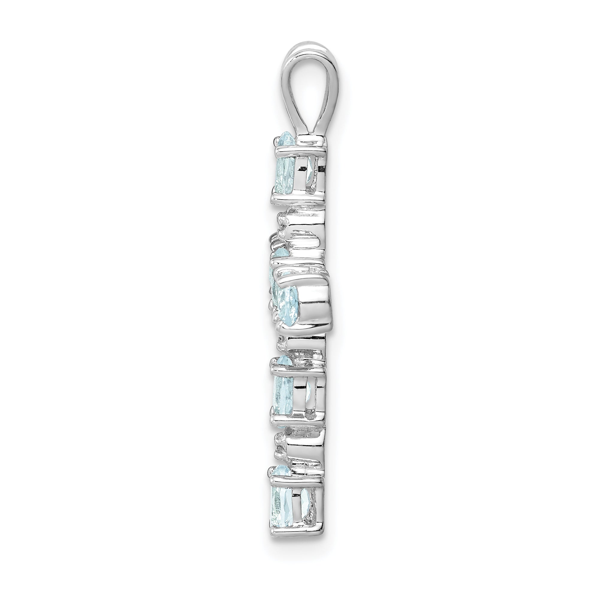 Sterling Silver Rhodium Plated Diamond & Aquamarine Cross Pendant Secondary image