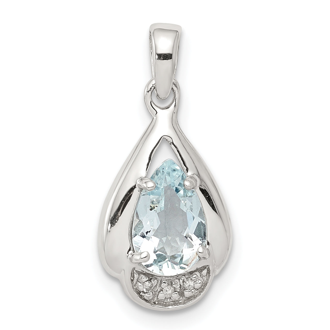 Sterling Silver Rhodium Plated Diamond and Aquamarine Pendant Main image
