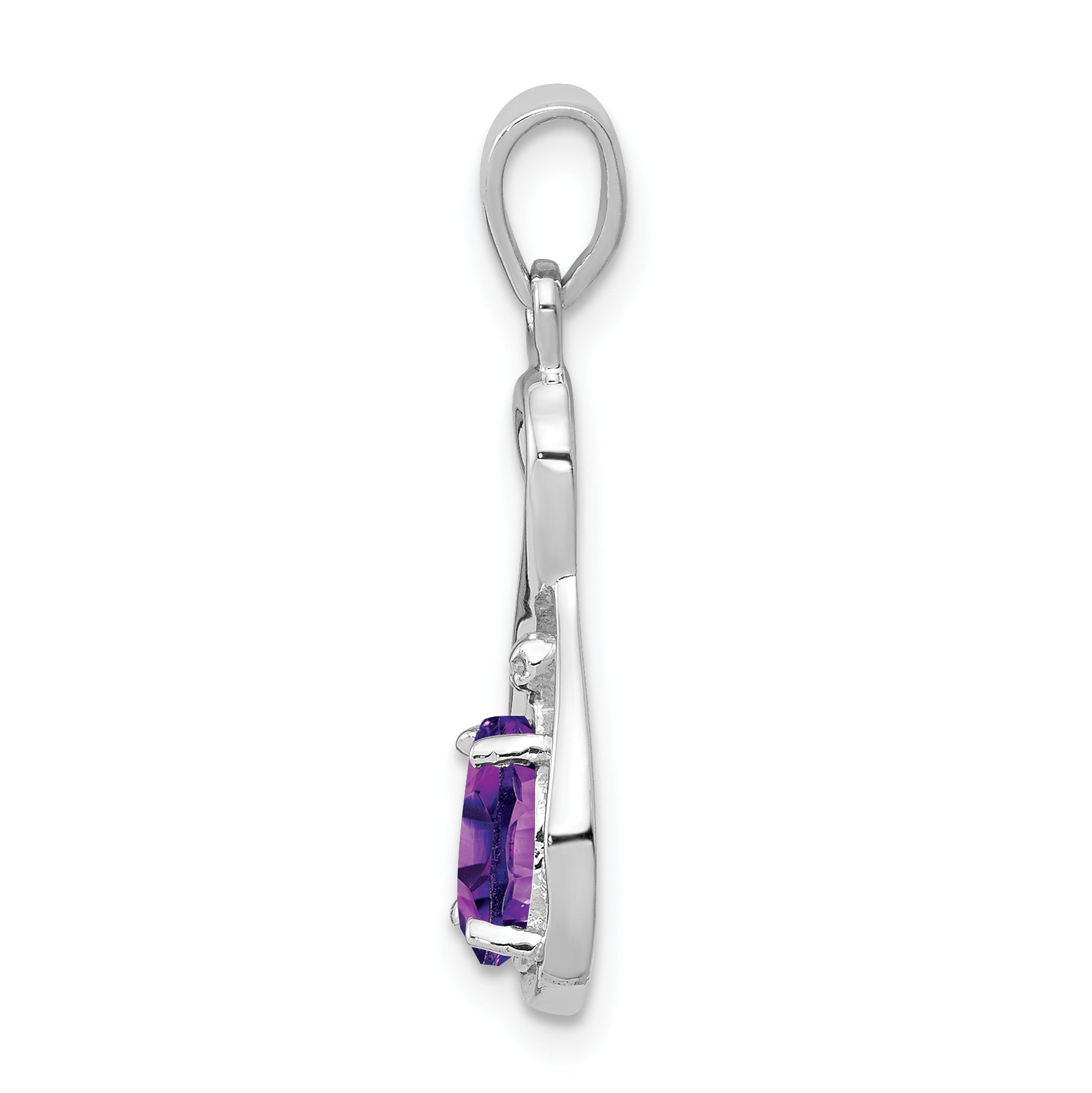 Sterling Silver Rhodium Plated Diamond and Amethyst Teardrop Pendant Secondary image