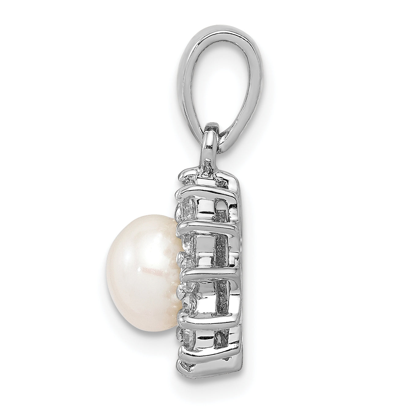 Sterling Silver Rhodium Plated FW Cultured Pearl & CZ Pendant Secondary image
