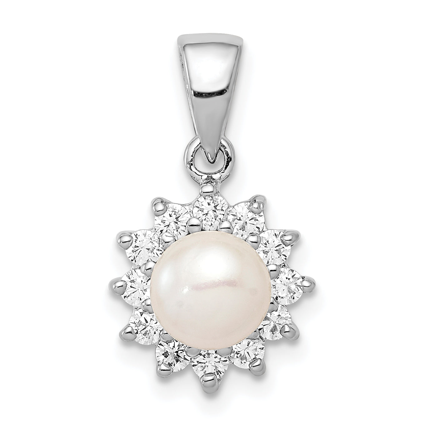 Sterling Silver Rhodium Plated FW Cultured Pearl & CZ Pendant Main image
