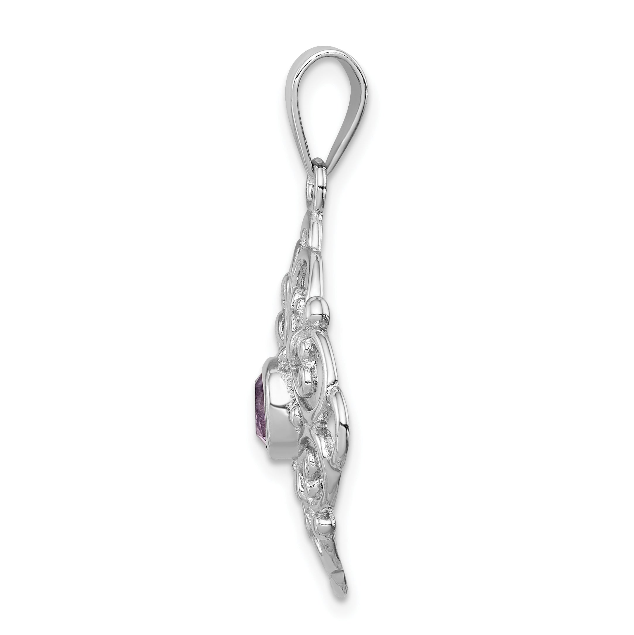 Sterling Silver Rhodium-plated Amethyst Pendant Secondary image