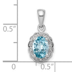 Sterling Silver Rhodium Plated Diamond & Light Swiss BT Oval Pendant