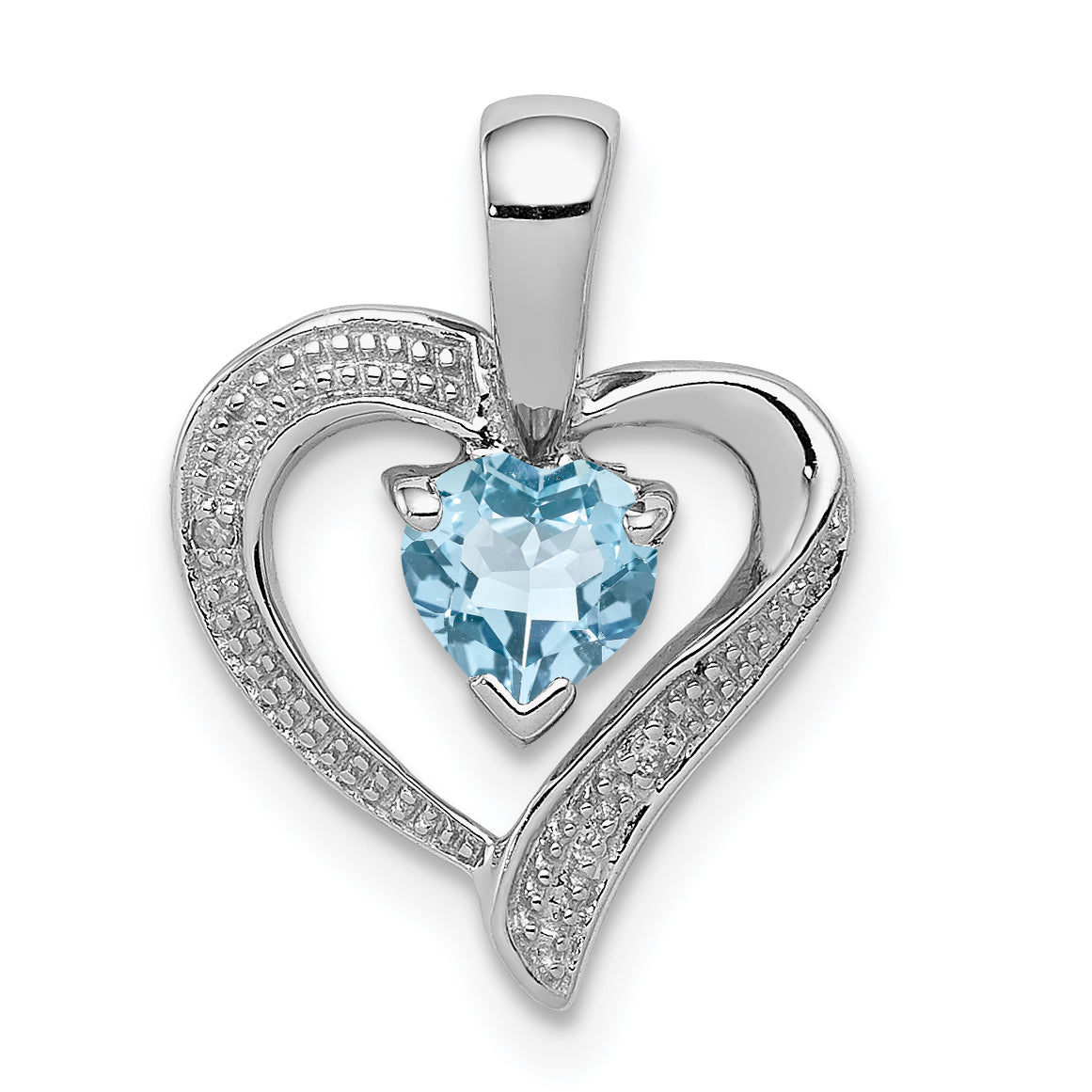 Sterling Silver Rhodium Plated Diamond & Swiss BT Heart Pendant Main image