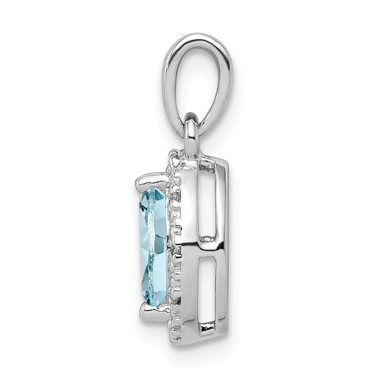 Sterling Silver Rhodium-plated Diamond and Aquamarine Pendant Secondary image