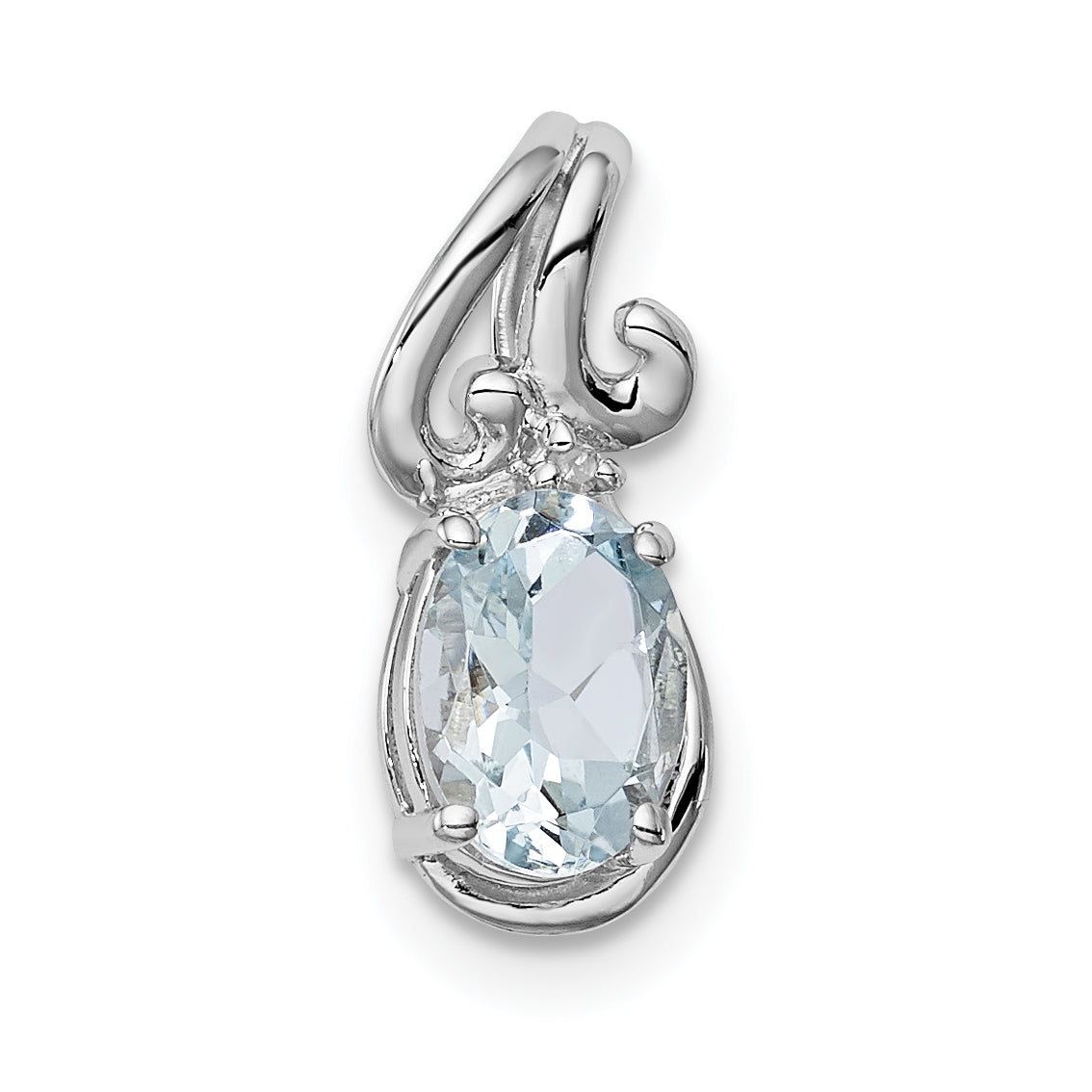 Sterling Silver Rhodium Plated Dia. & Aquamarine Oval Pendant Main image