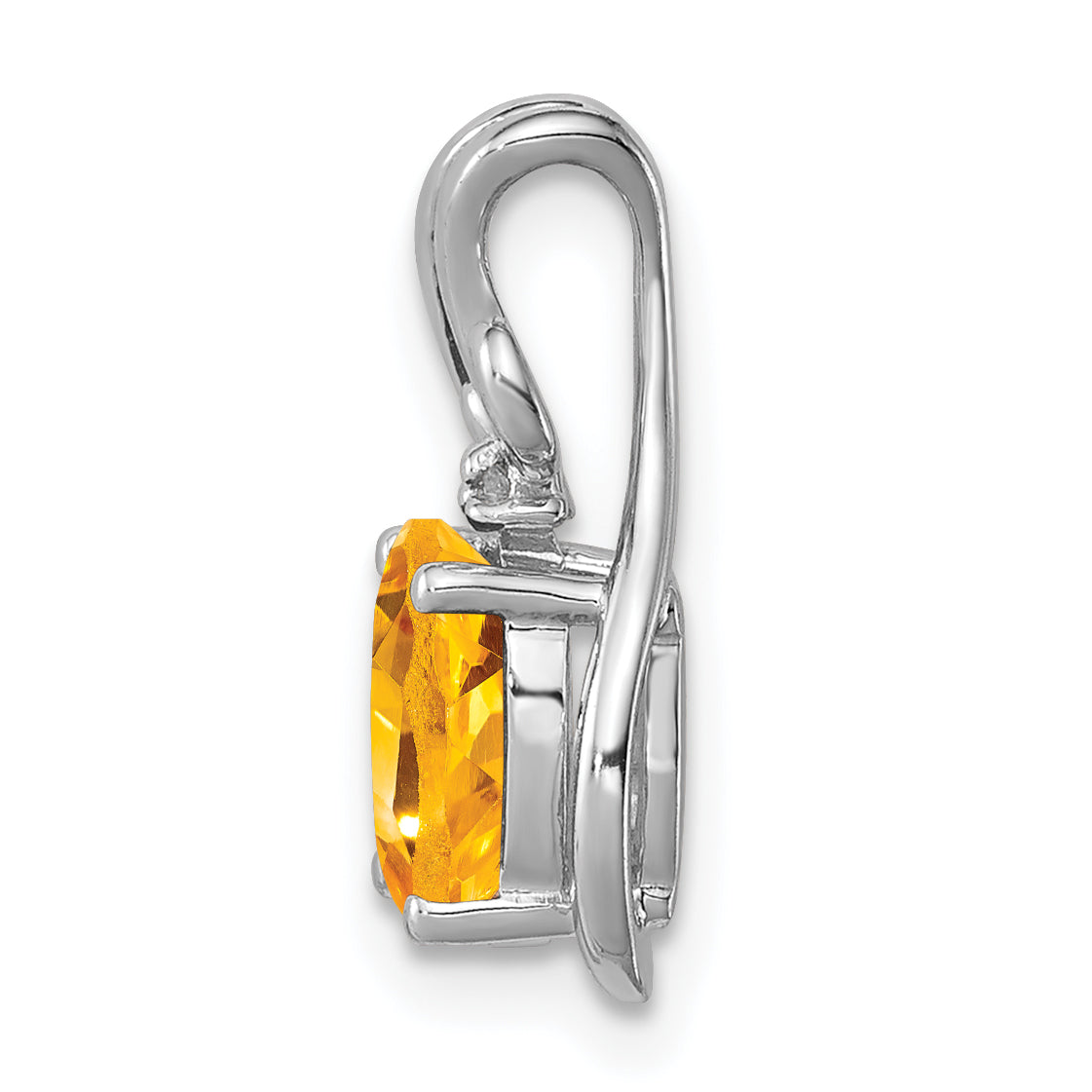 Sterling Silver Rhodium Plated Diamond & Citrine Oval Pendant Secondary image