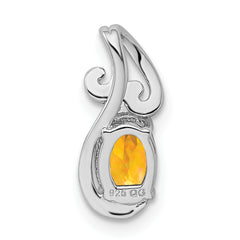 Sterling Silver Rhodium Plated Diamond & Citrine Oval Pendant