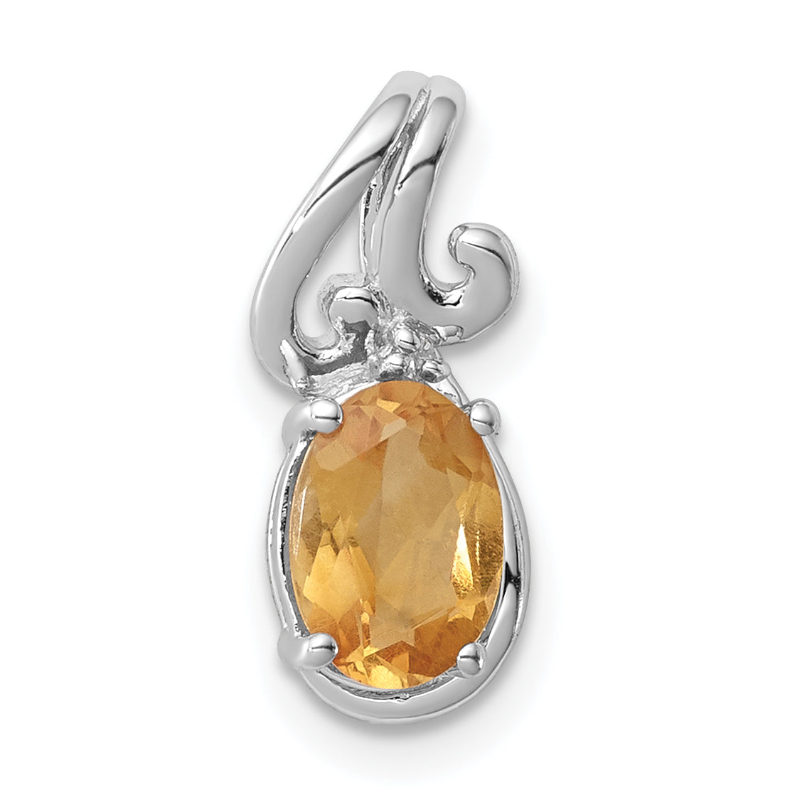 Sterling Silver Rhodium Plated Diamond & Citrine Oval Pendant Main image