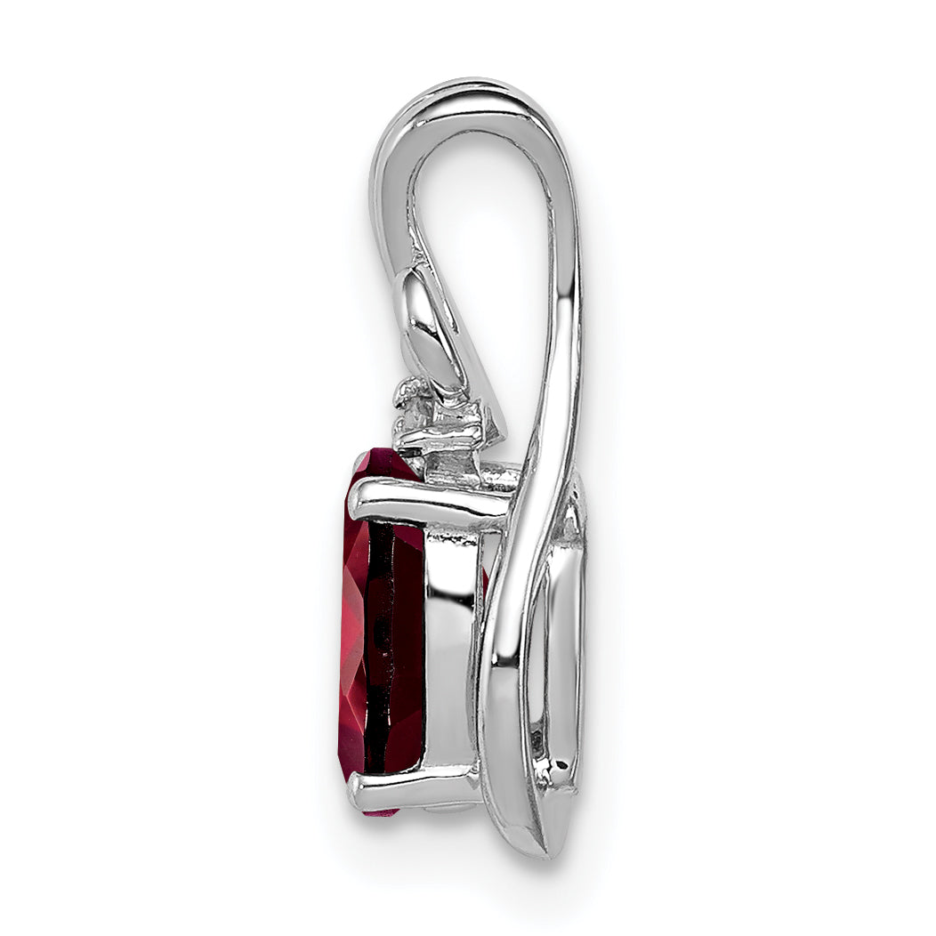 Sterling Silver Rhodium Plated Diamond & Garnet Oval Pendant Secondary image
