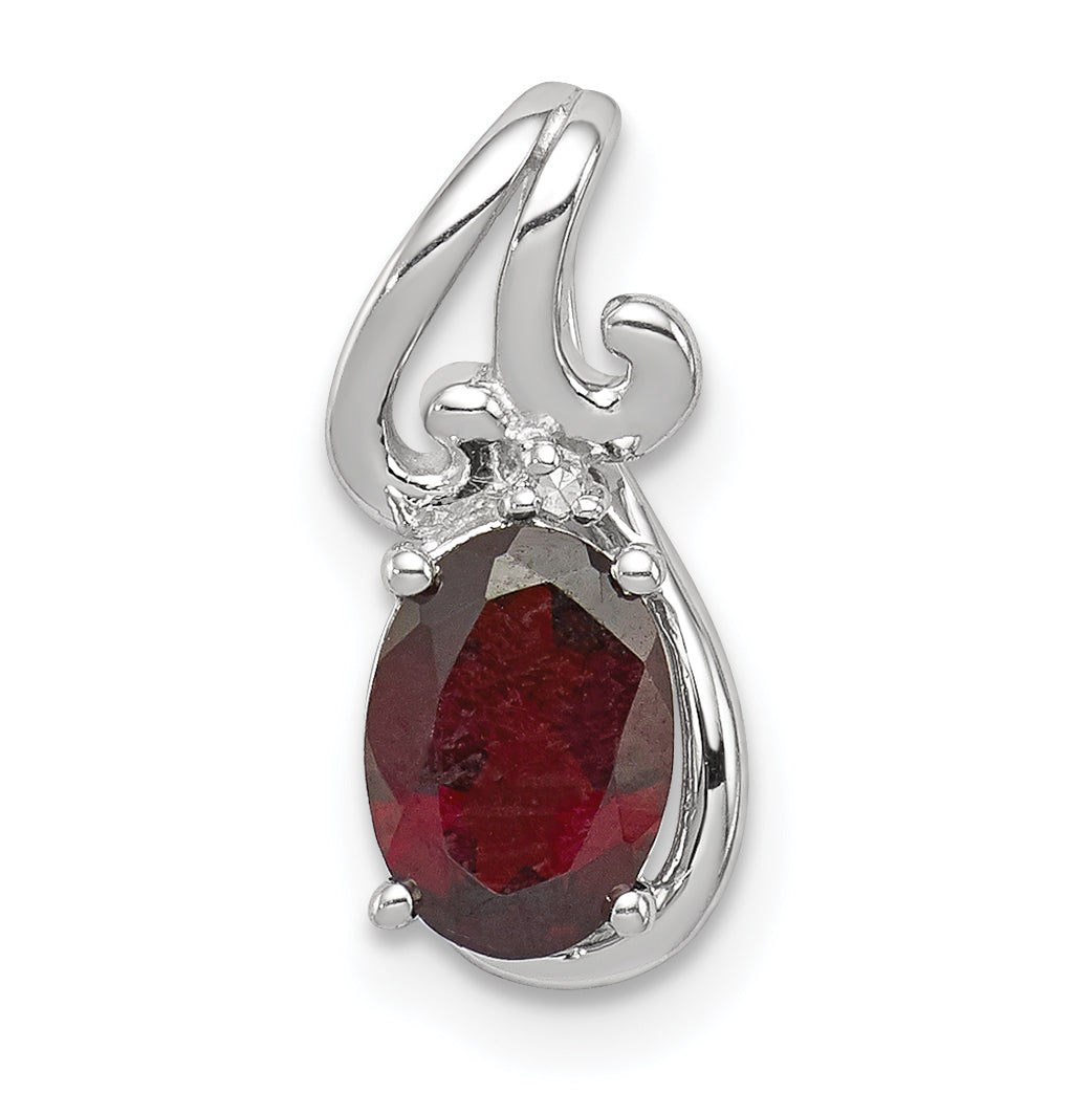 Sterling Silver Rhodium Plated Diamond & Garnet Oval Pendant Main image
