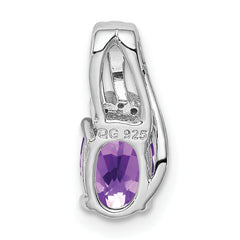 Sterling Silver Rhodium Plated Diamond and Amethyst Oval Pendant
