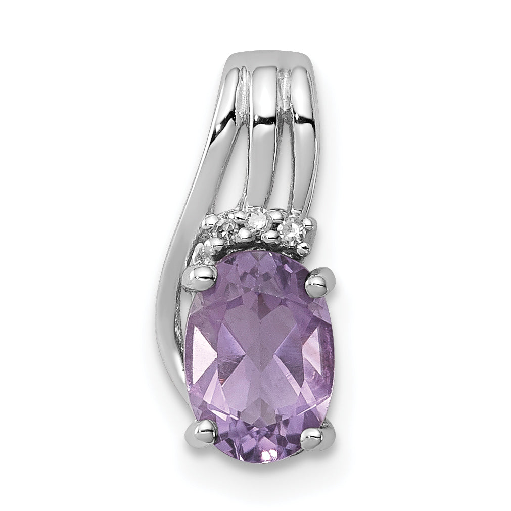 Sterling Silver Rhodium Plated Diamond and Amethyst Oval Pendant Main image