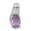 Sterling Silver Rhodium Plated Diamond and Amethyst Oval Pendant