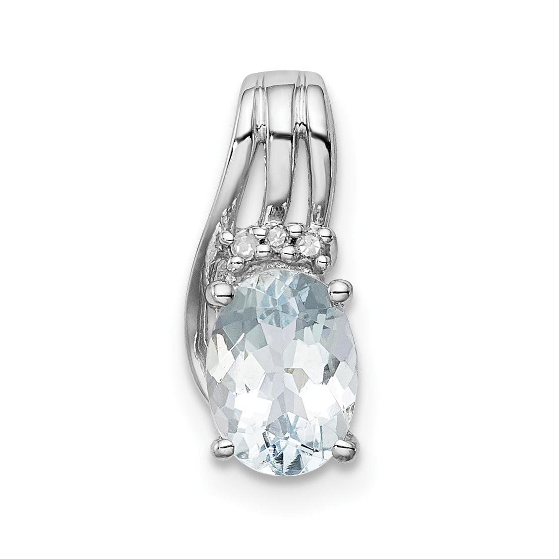 Sterling Silver Rhodium Plated Dia. & Aquamarine Oval Pendant Main image