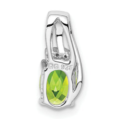 Sterling Silver Rhodium Plated Diamond and Peridot Oval Pendant