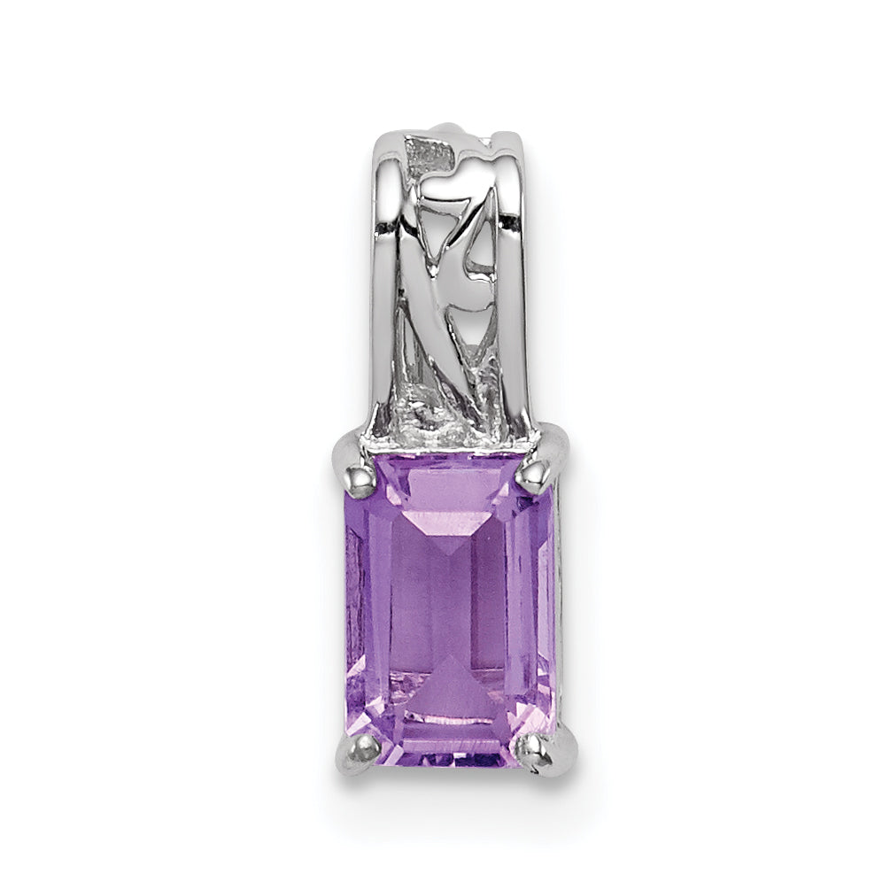 Sterling Silver Rhodium Plated Amethyst Rectangle Pendant Main image