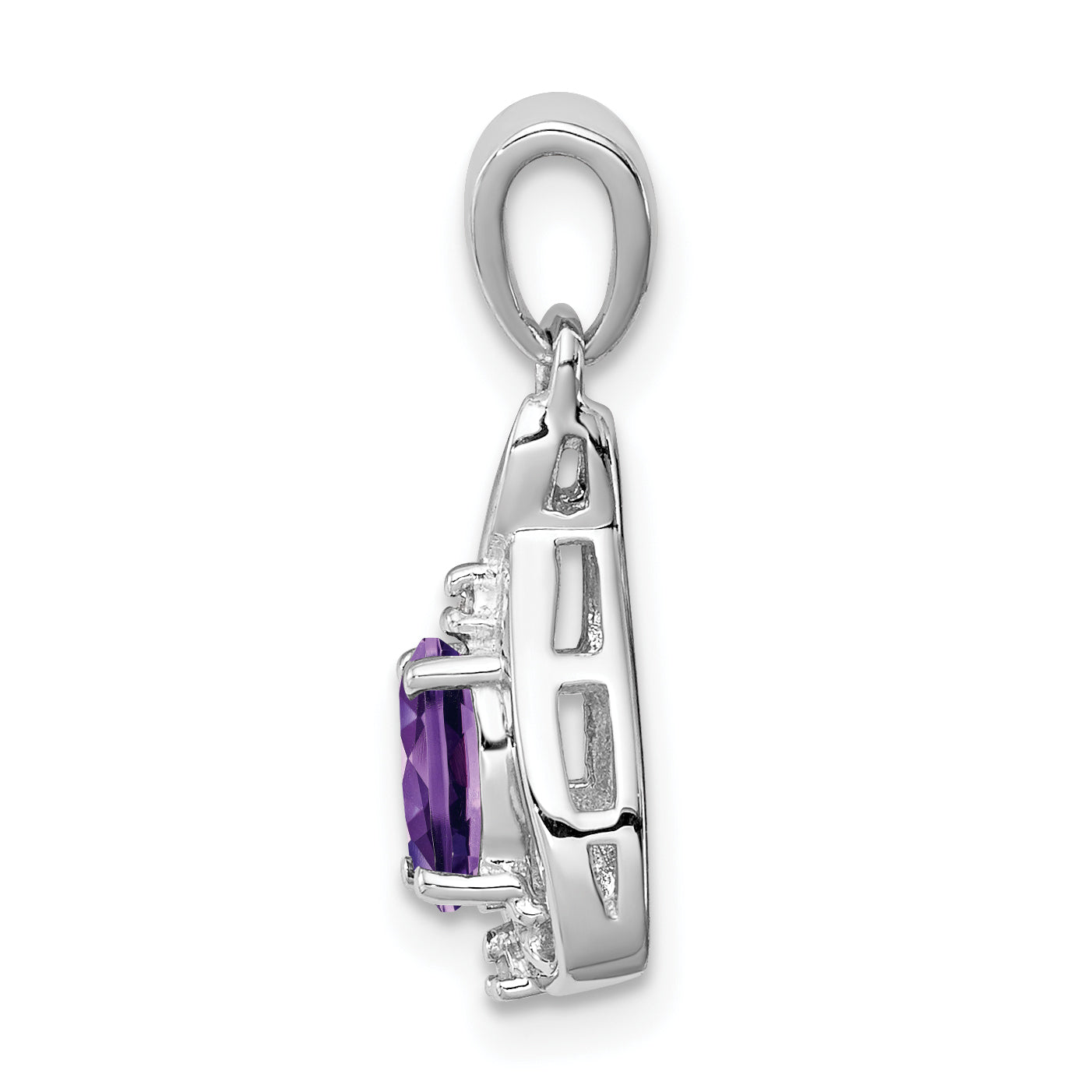 Sterling Silver Rhodium Plated Diamond and Amethyst Oval Pendant Secondary image