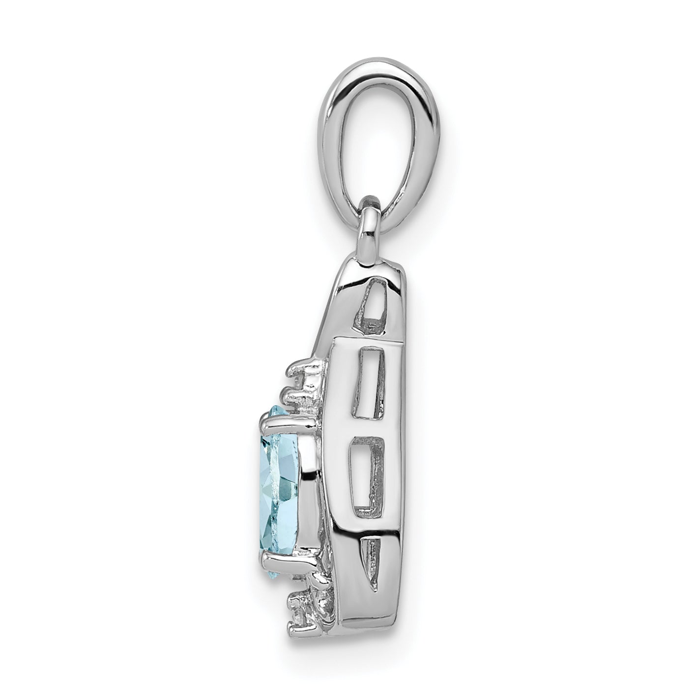 Sterling Silver Rhodium Plated Dia. & Aquamarine Oval Pendant Secondary image