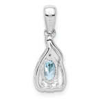 Sterling Silver Rhodium Plated Dia. & Aquamarine Oval Pendant