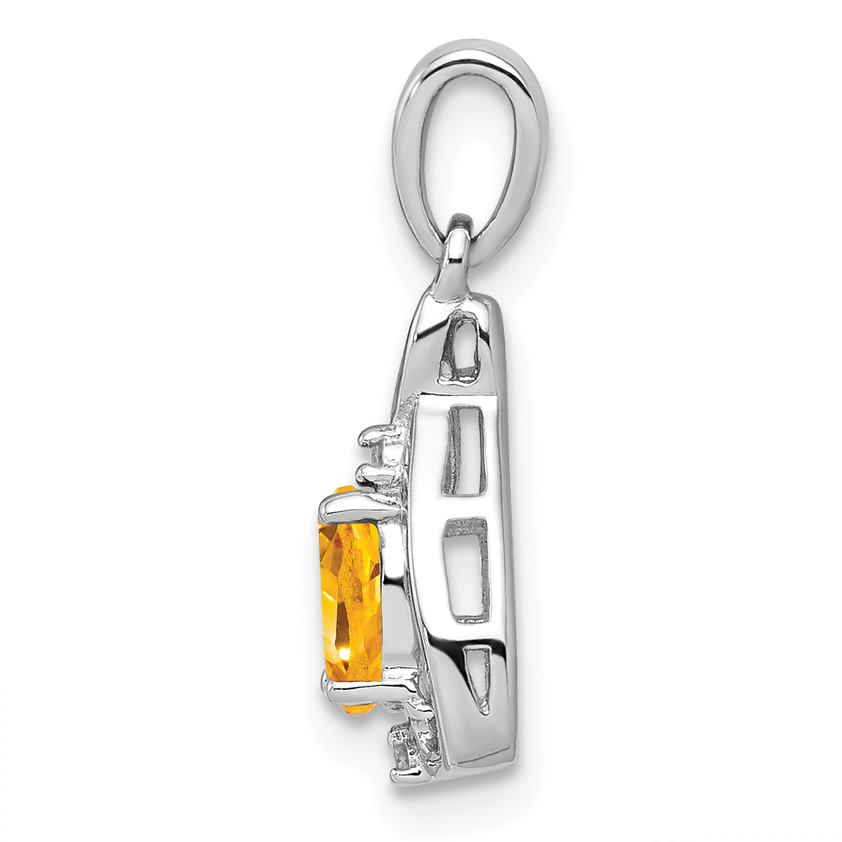 Sterling Silver Rhodium Plated Diamond & Citrine Oval Pendant Secondary image