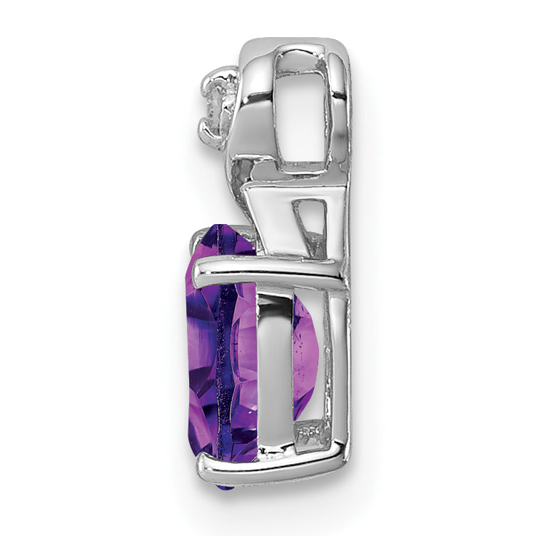 Sterling Silver Rhodium Plated Diamond and Amethyst Oval Pendant Secondary image