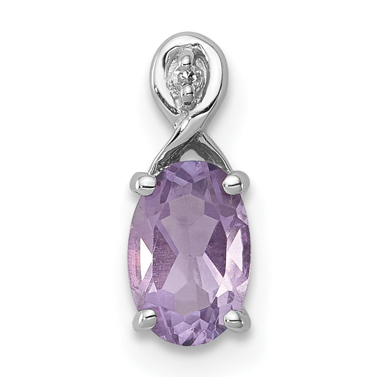 Sterling Silver Rhodium Plated Diamond and Amethyst Oval Pendant Main image
