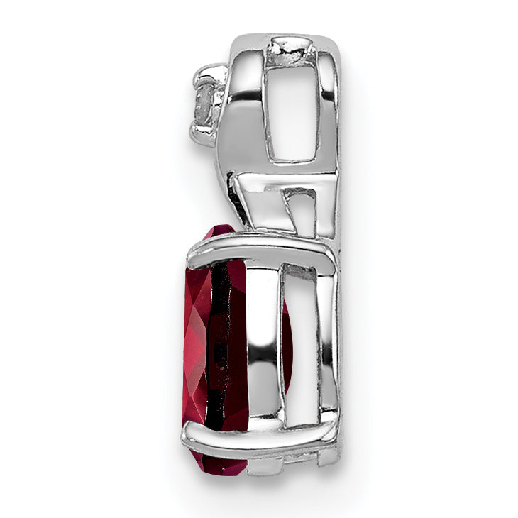 Sterling Silver Rhodium Plated Diamond & Garnet Oval Pendant Secondary image