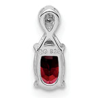 Sterling Silver Rhodium Plated Diamond & Garnet Oval Pendant