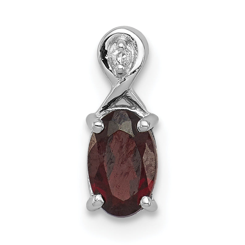 Sterling Silver Rhodium Plated Diamond & Garnet Oval Pendant Main image
