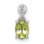 Sterling Silver Rhodium Plated Diamond and Peridot Oval Pendant