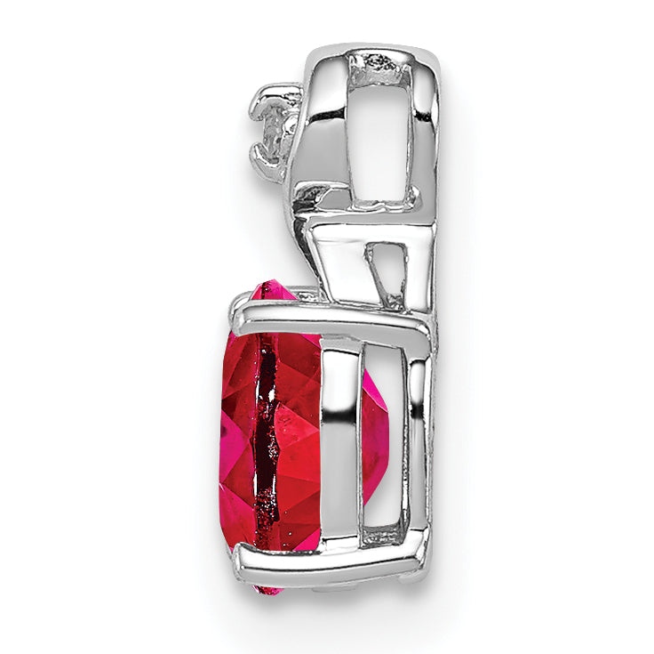Sterling Silver Rhodium Plated Diamond & Ruby Oval Pendant Secondary image