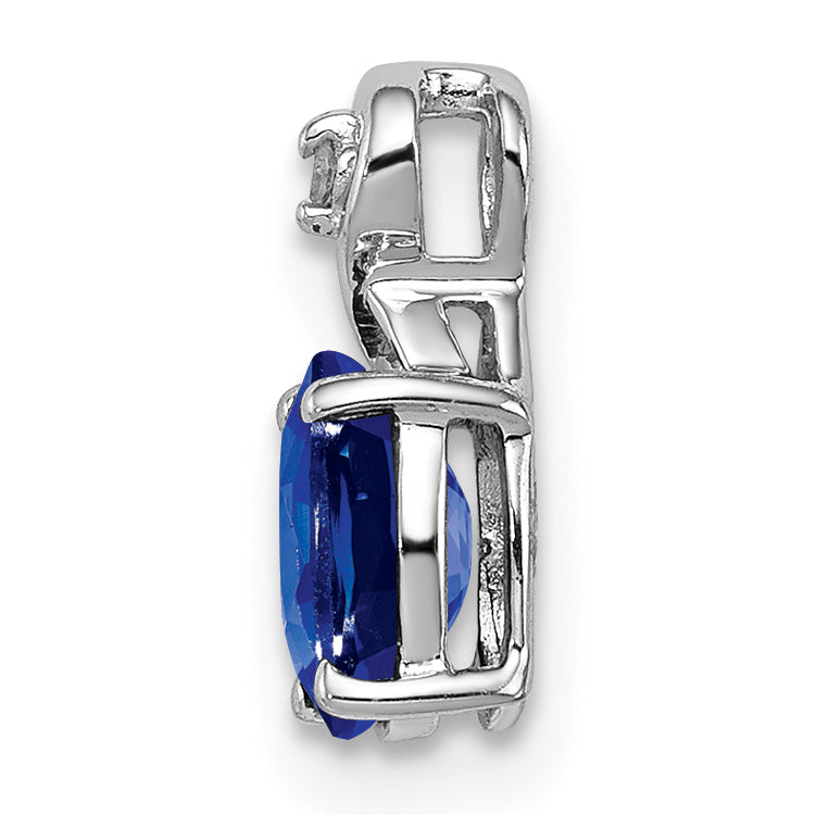 Sterling Silver Rhodium Plated Diamond & Sapphire Oval Pendant Secondary image