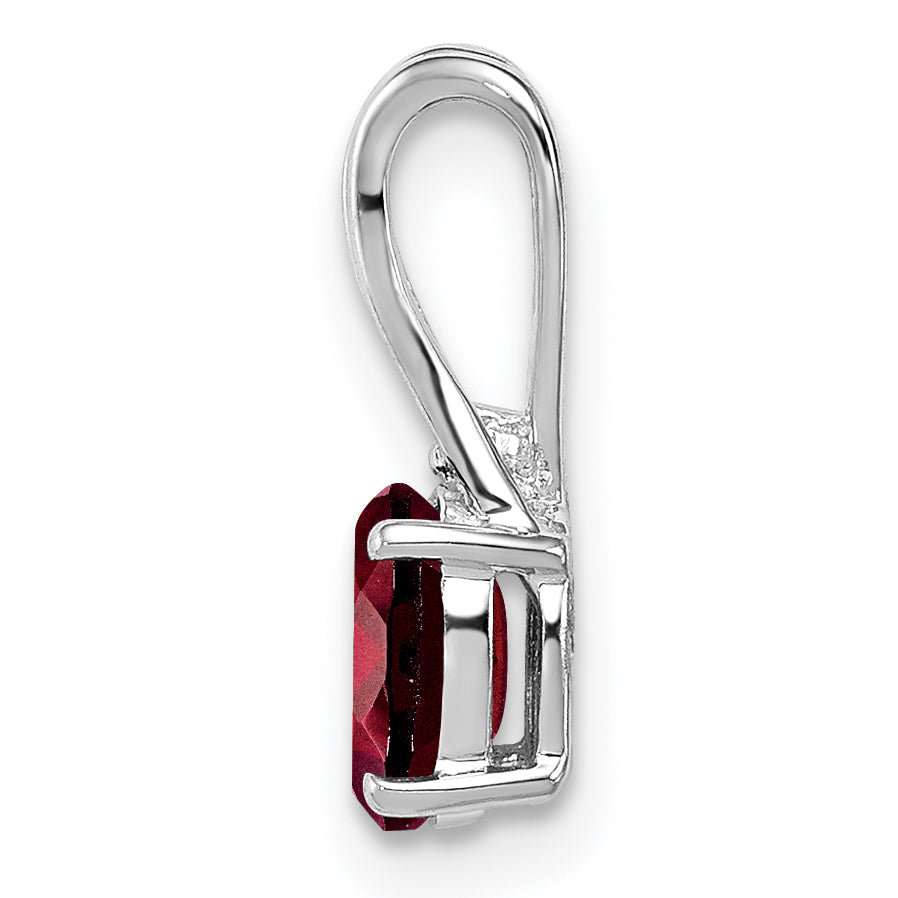 Sterling Silver Rhodium Plated Diamond Garnet Oval Pendant Secondary image