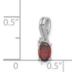 Sterling Silver Rhodium Plated Diamond Garnet Oval Pendant